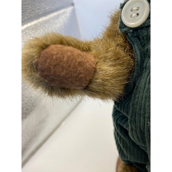 Vintage Boyd’s Teddy Bear In Green Corduroy Overalls On Wooden Stand 10” - Picture 11 of 12